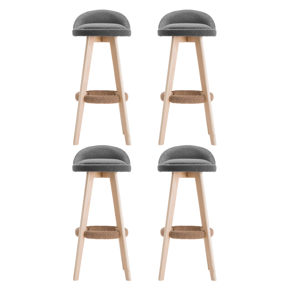 Artiss 4x Bar Stools Padded Linen Wooden Grey-2