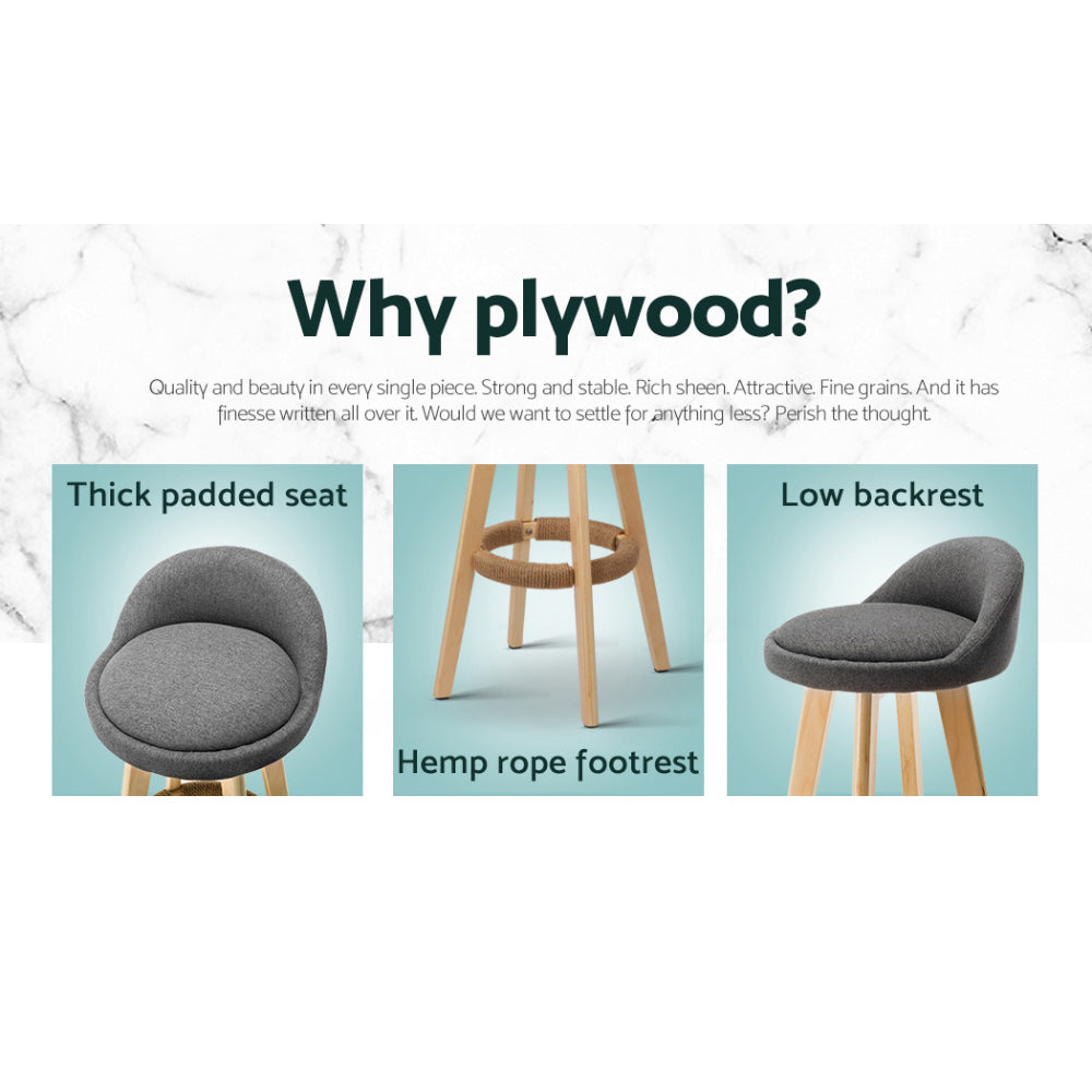 Artiss 4x Bar Stools Padded Linen Wooden Grey-3
