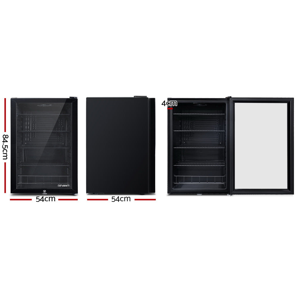 Devanti 115L Bar Fridge Glass Door w/Light Black-1