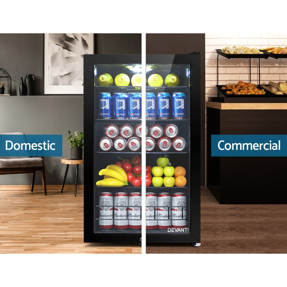 Devanti 115L Bar Fridge Glass Door w/Light Black-6