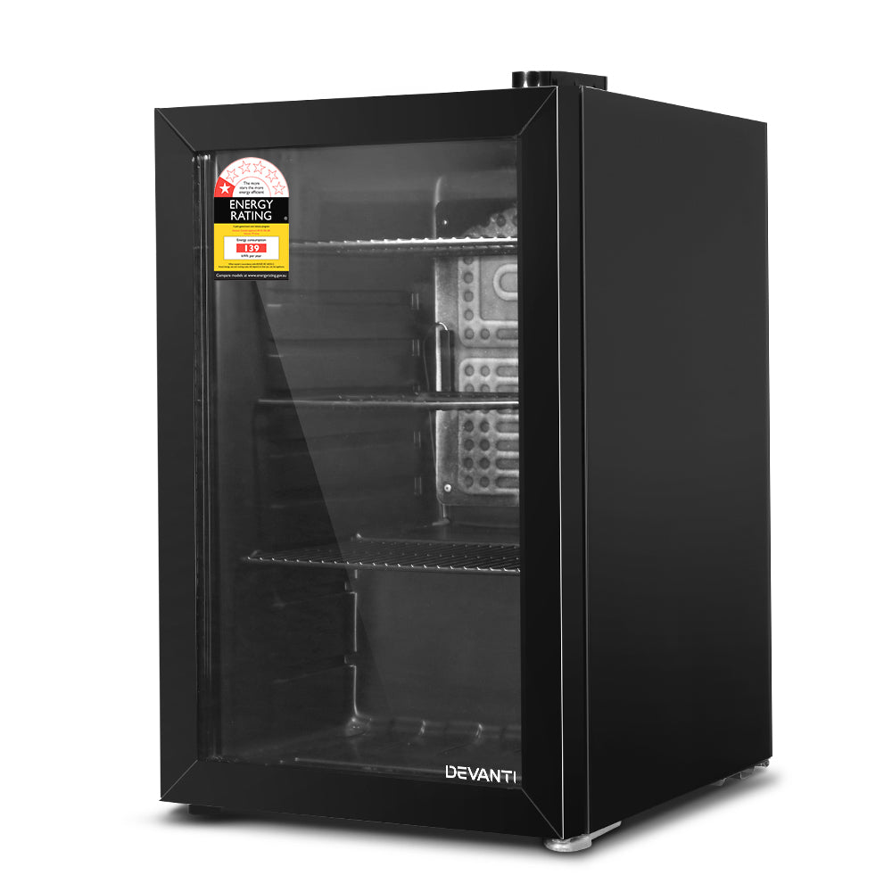 Devanti 70L Bar Fridge Glass Door w/Light Black-0