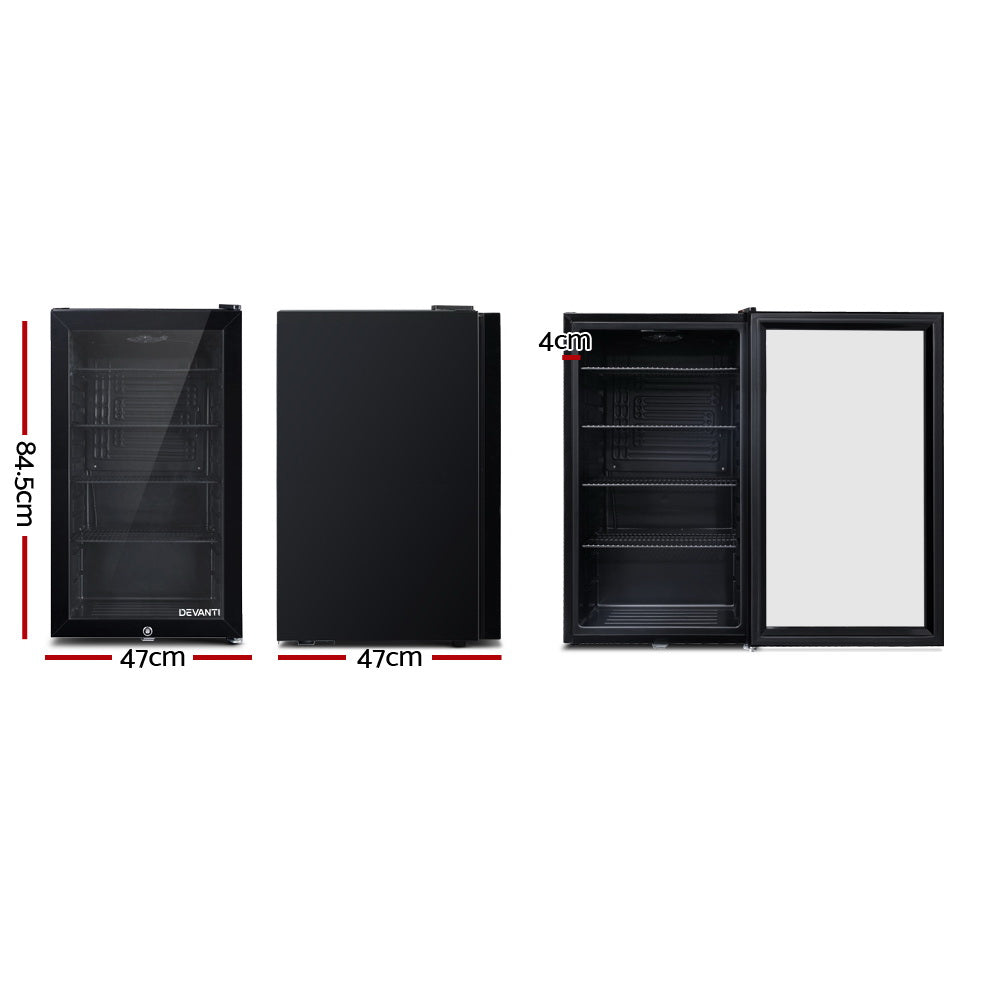 Devanti 98L Bar Fridge Glass Door Mini Fridges Freezer Black-1