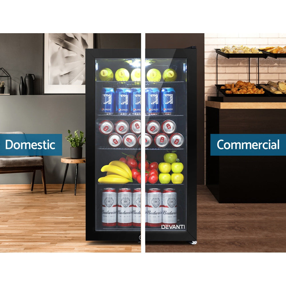 Devanti 98L Bar Fridge Glass Door Mini Fridges Freezer Black-6