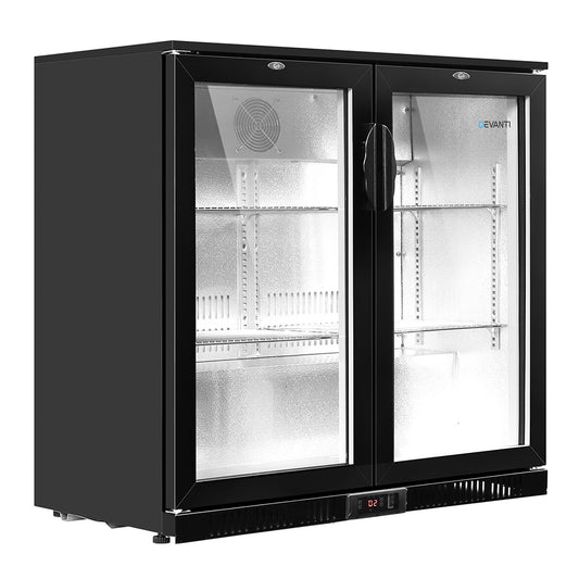 Devanti 198L Bar Fridge Dual Glass Door w/Light Black-0