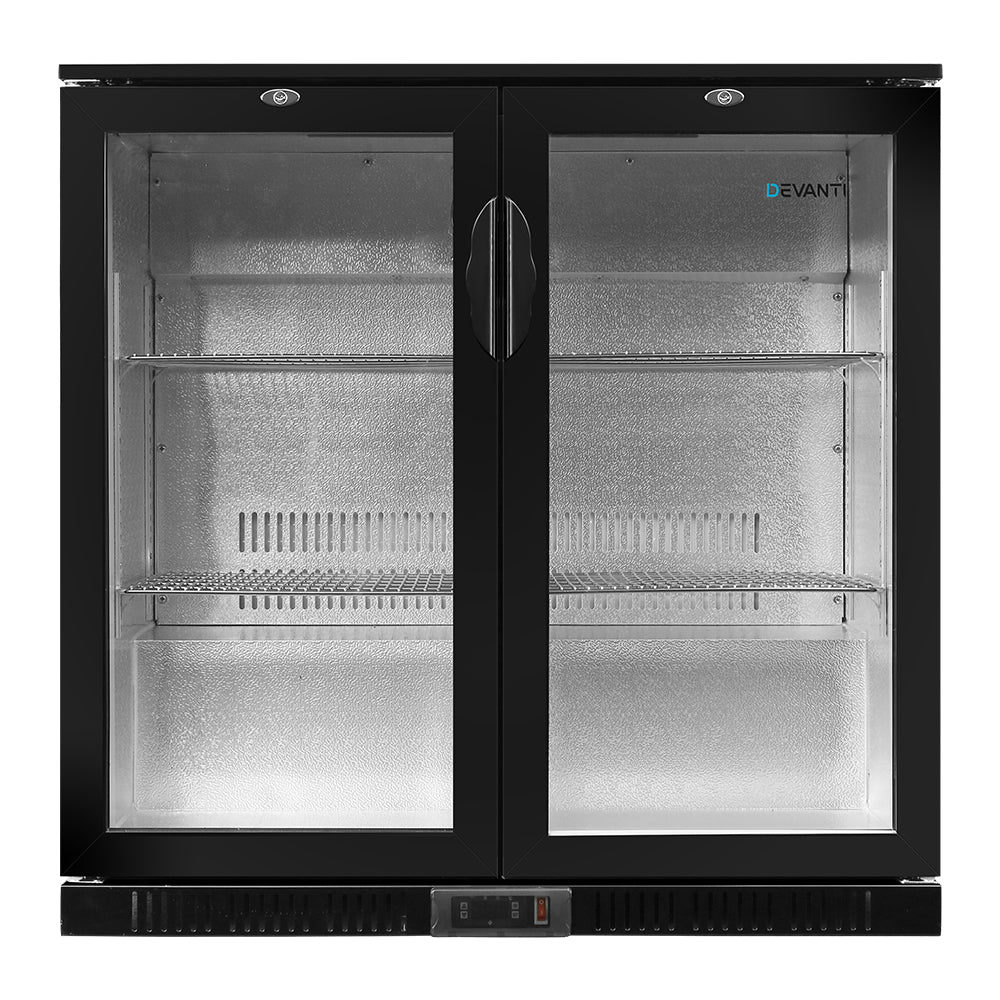 Devanti 198L Bar Fridge Dual Glass Door w/Light Black-2