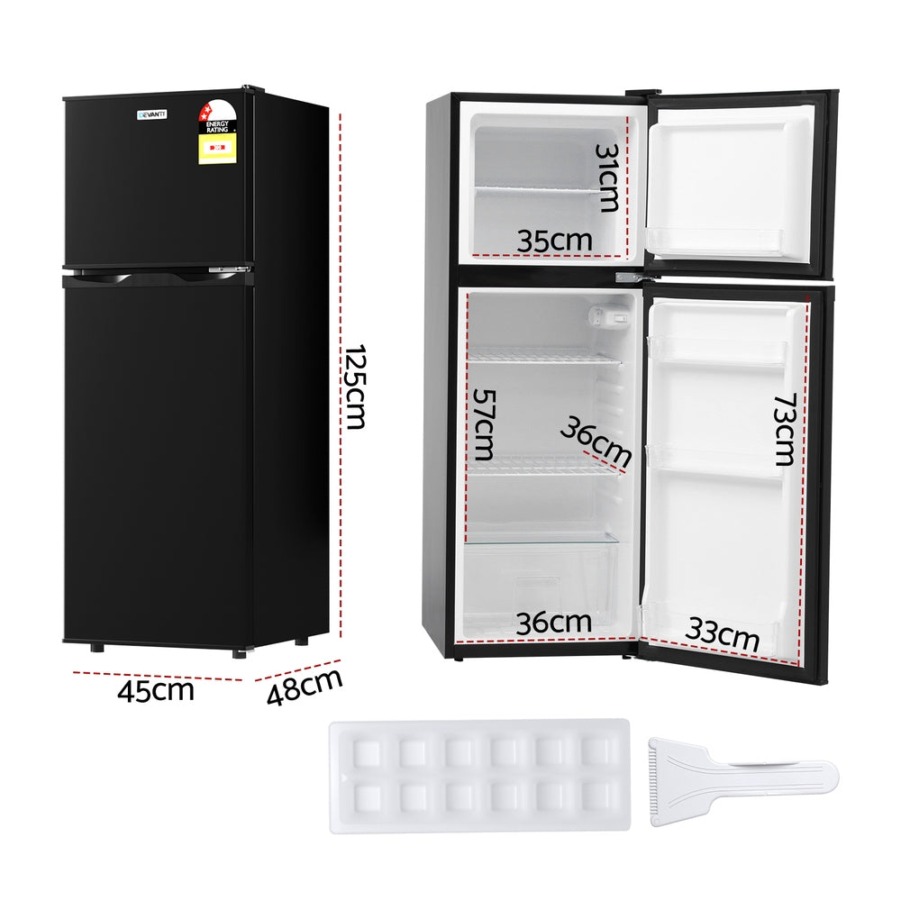 Devanti 122L Two Door Bar Fridge Mini Fridge with Freezer Black-1