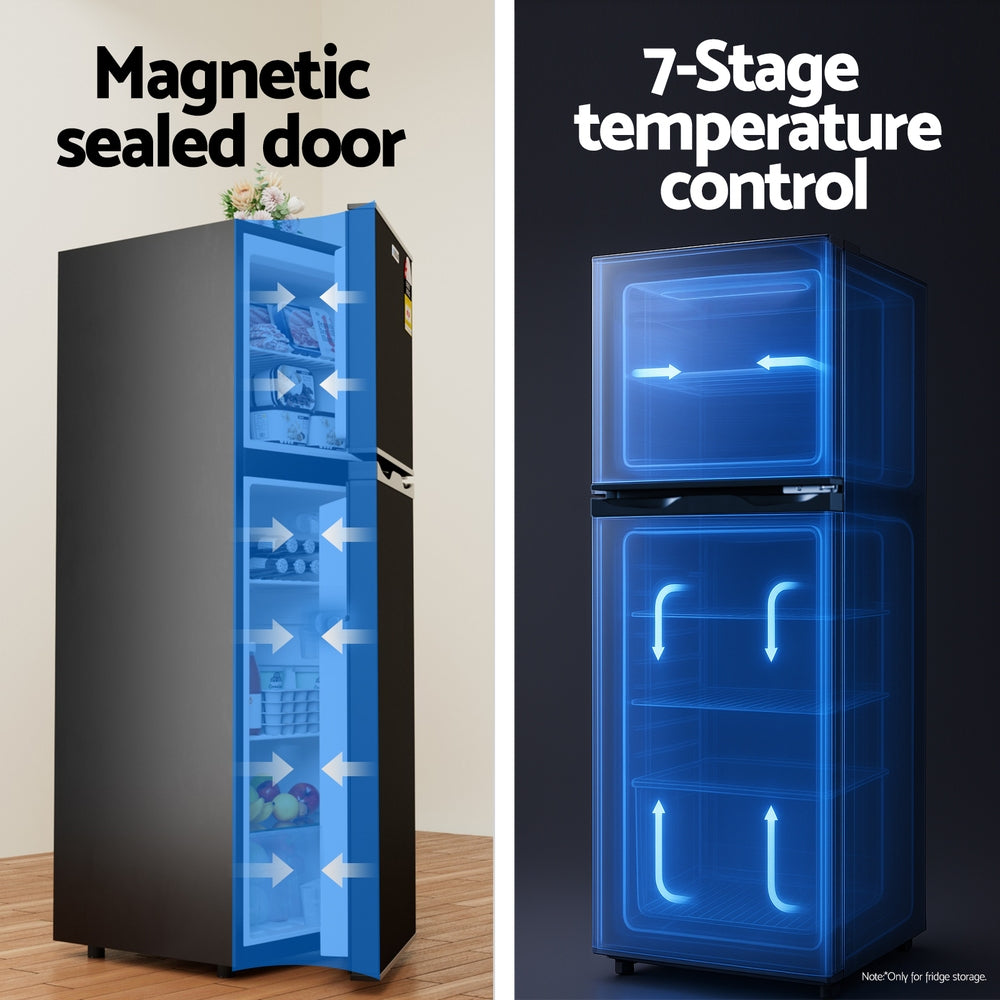 Devanti 122L Two Door Bar Fridge Mini Fridge with Freezer Black-4