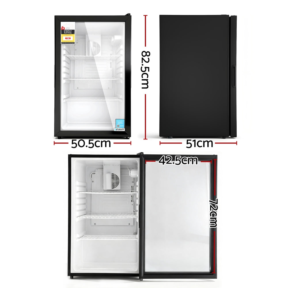 Devanti 105L Bar Fridge Glass Door Mini Fridge Countertop Cooler Black-1