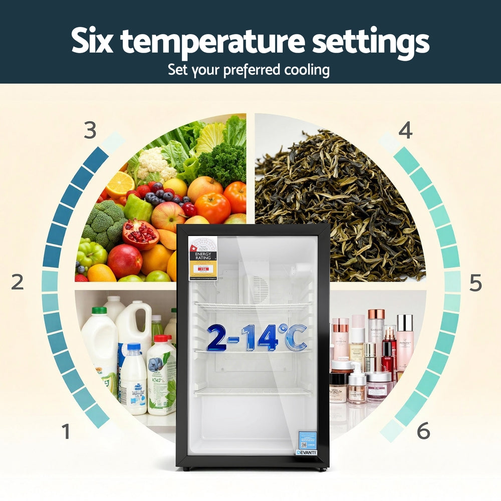 Devanti 105L Bar Fridge Glass Door Mini Fridge Countertop Cooler Black-3