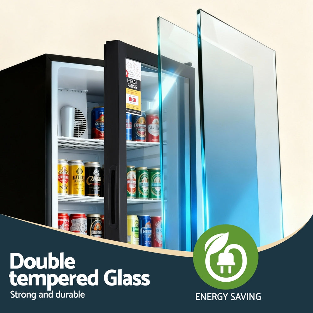 Devanti 105L Bar Fridge Glass Door Mini Fridge Countertop Cooler Black-4