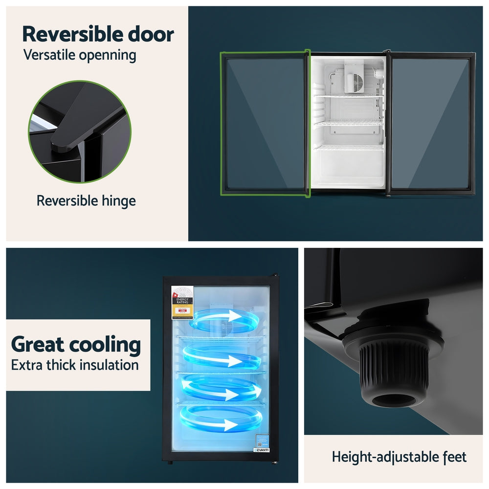 Devanti 105L Bar Fridge Glass Door Mini Fridge Countertop Cooler Black-5