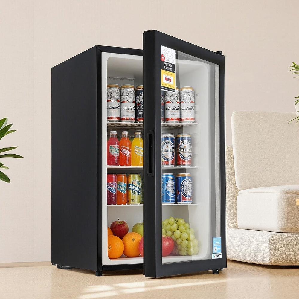 Devanti 105L Bar Fridge Glass Door Mini Fridge Countertop Cooler Black-6