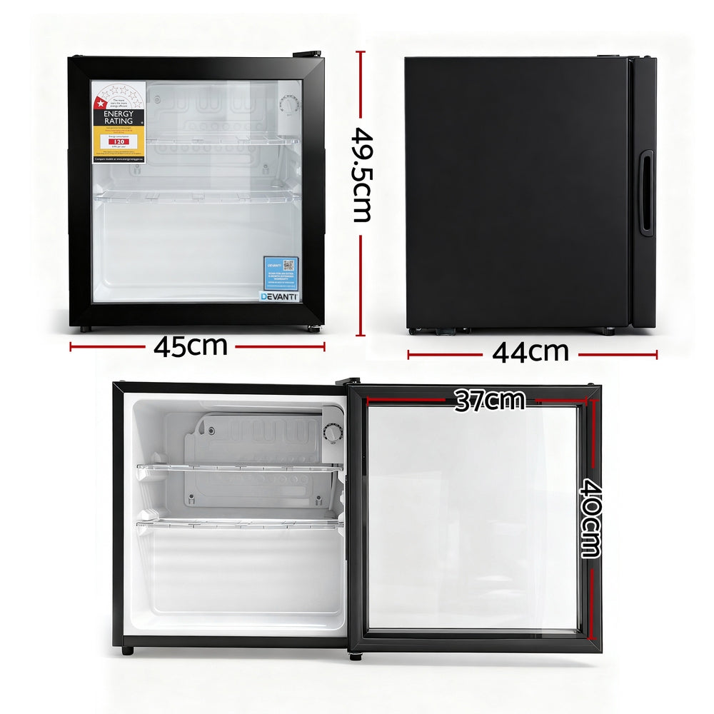 Devanti 40L Bar Fridge Glass Door Mini Fridge Countertop Cooler Black-1