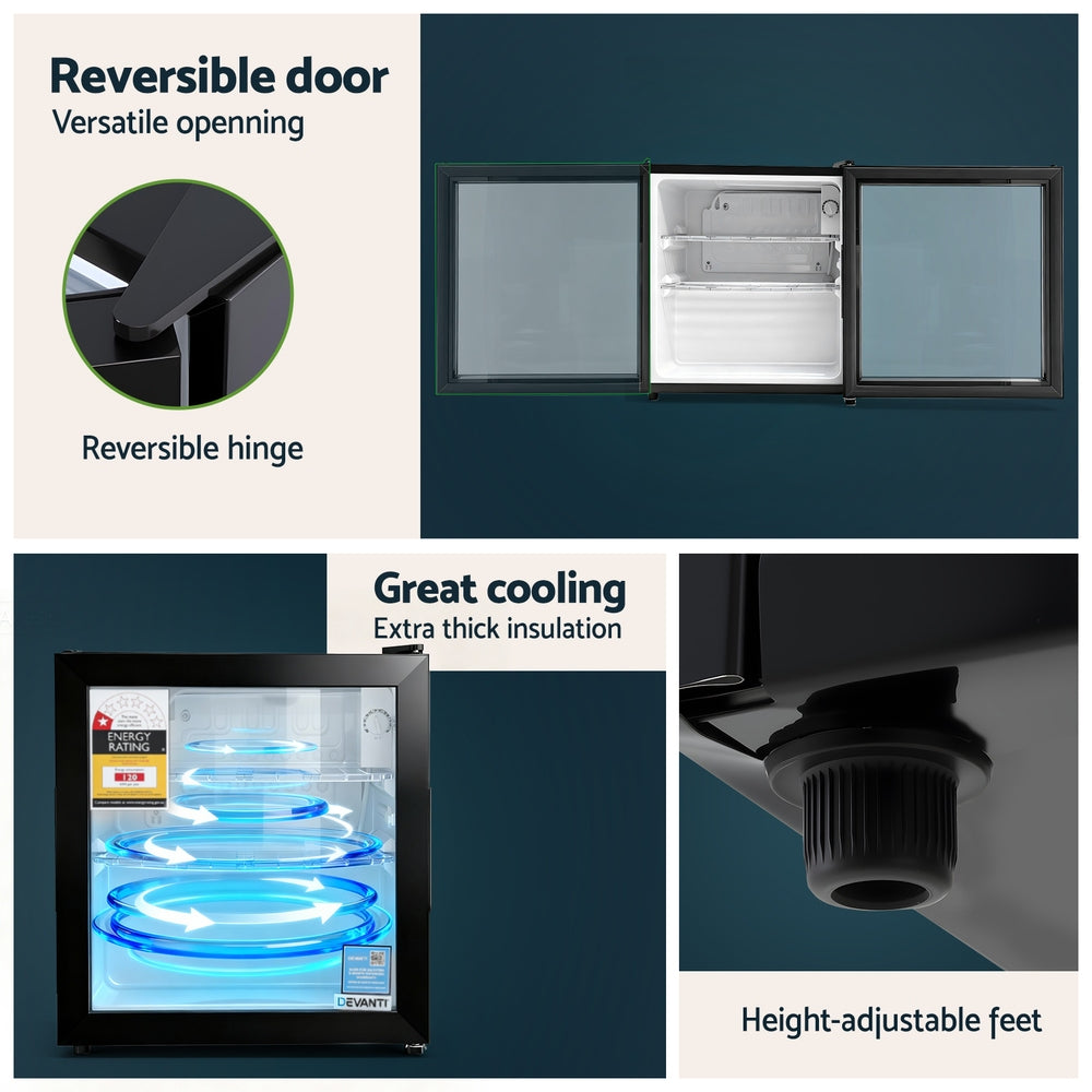 Devanti 40L Bar Fridge Glass Door Mini Fridge Countertop Cooler Black-5
