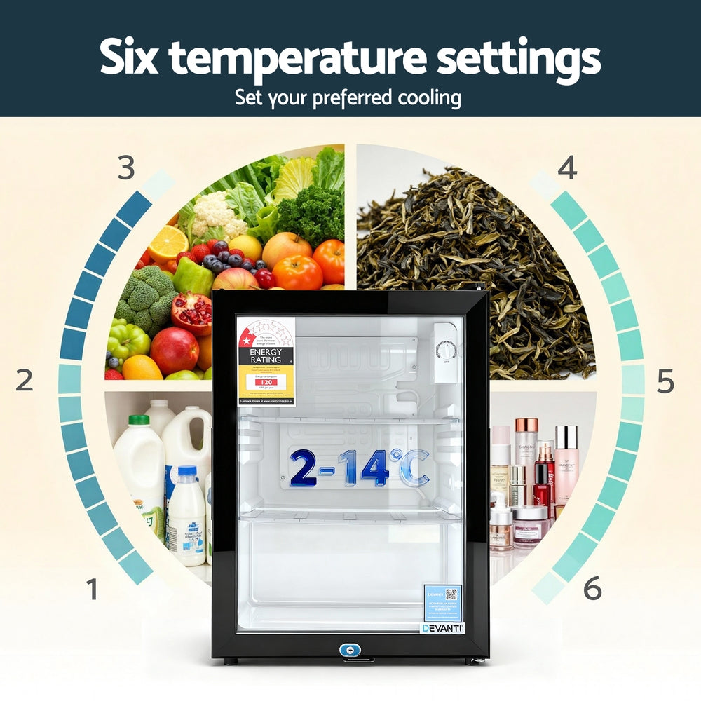 Devanti 56L Bar Fridge Glass Door Mini Fridge Countertop Cooler Black-3