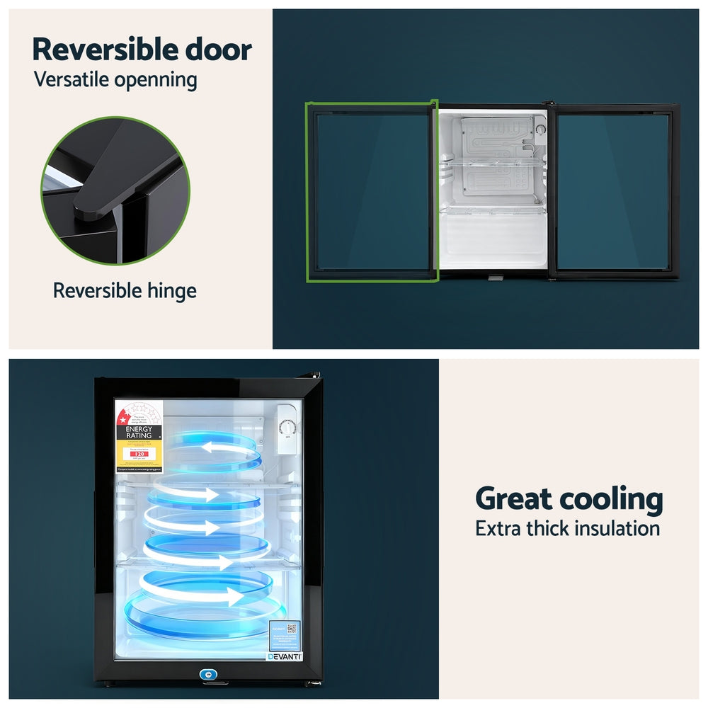 Devanti 56L Bar Fridge Glass Door Mini Fridge Countertop Cooler Black-5