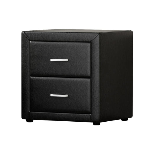 Artiss Bedside Table 2 Drawers Side Table Leather - CADEN Black-0