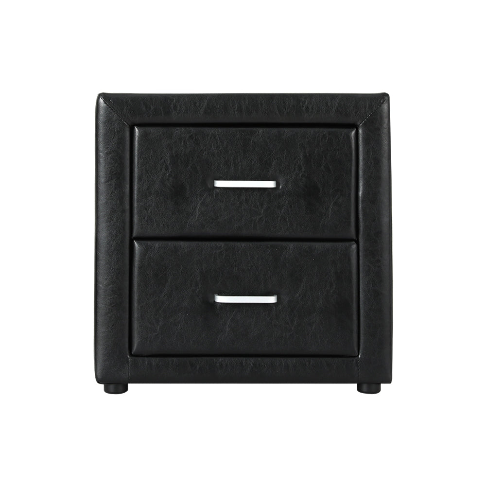 Artiss Bedside Table 2 Drawers Side Table Leather - CADEN Black-2