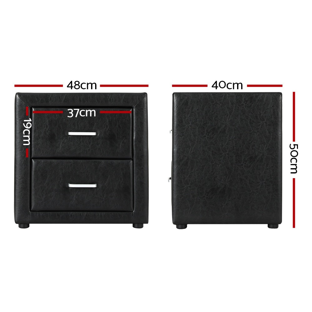 Artiss 2X Bedside Table 2 Drawers Side Table Leather - CADEN Black-1