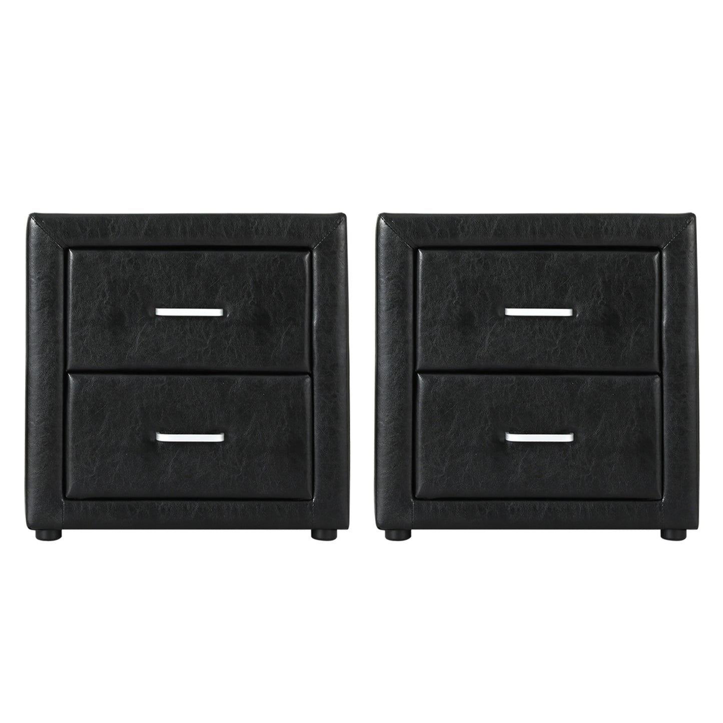 Artiss 2X Bedside Table 2 Drawers Side Table Leather - CADEN Black-2