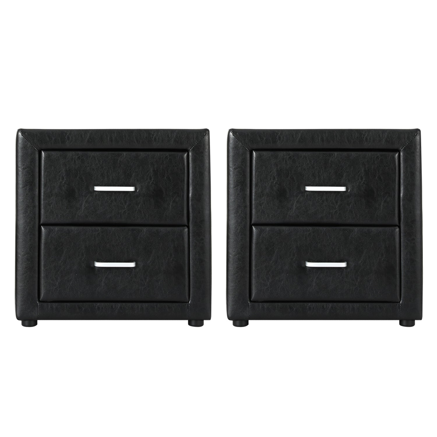 Artiss 2X Bedside Table 2 Drawers Side Table Leather - CADEN Black-2