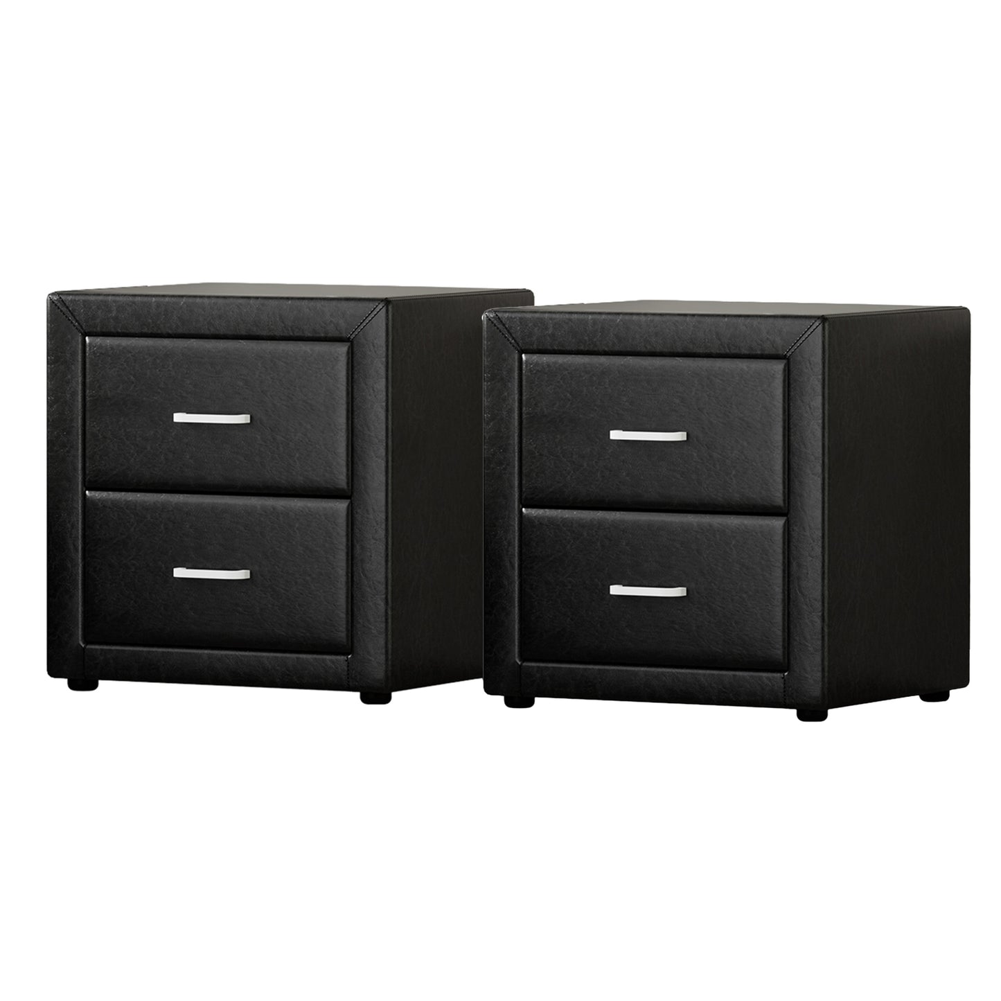 Artiss 2X Bedside Table 2 Drawers Side Table Leather - CADEN Black-6