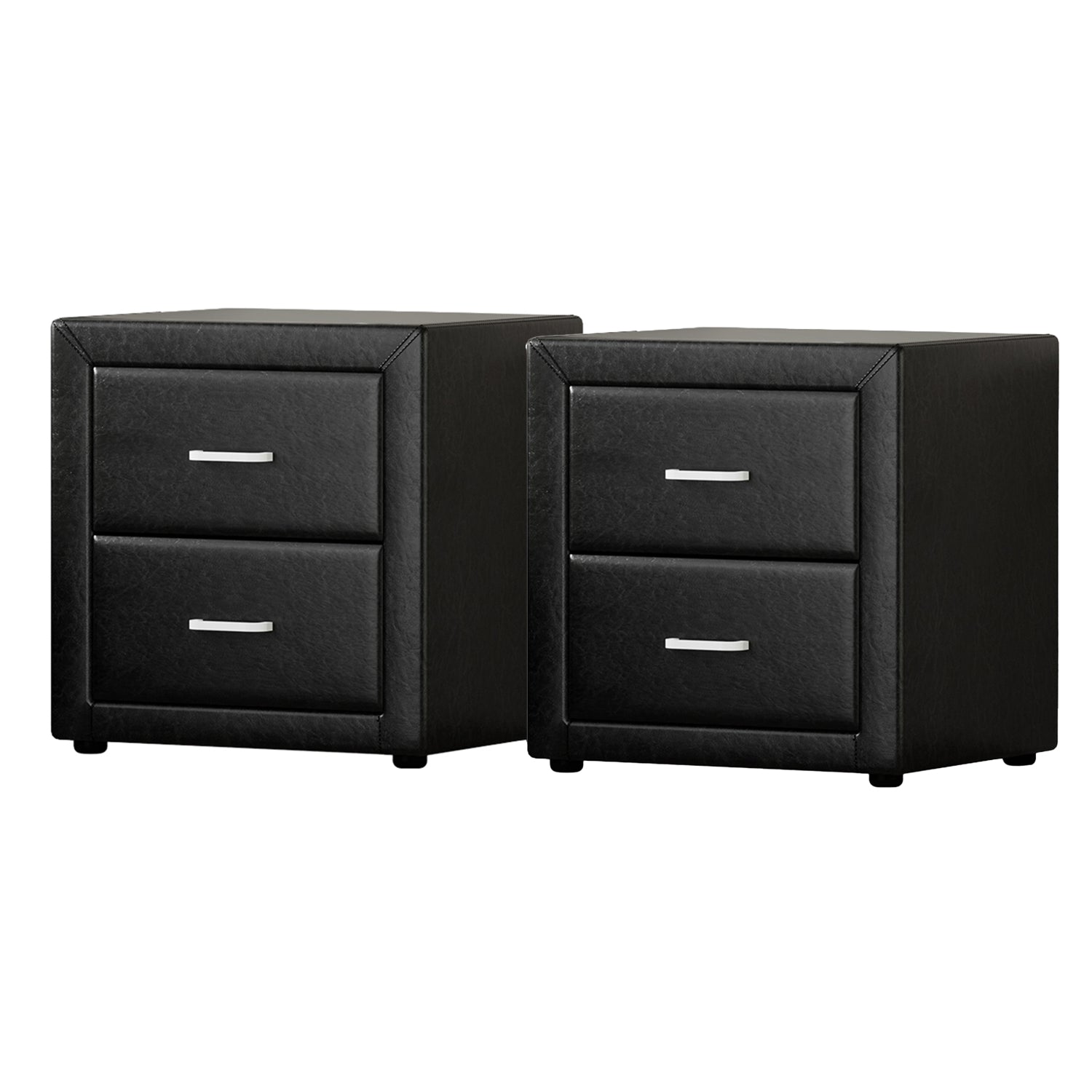 Artiss 2X Bedside Table 2 Drawers Side Table Leather - CADEN Black-6