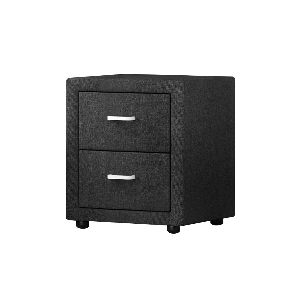 Artiss Bedside Table 2 Drawers Fabric - CADEN Charcoal-0