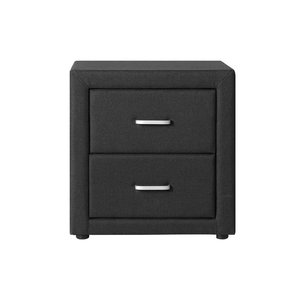 Artiss Bedside Table 2 Drawers Fabric - CADEN Charcoal-2