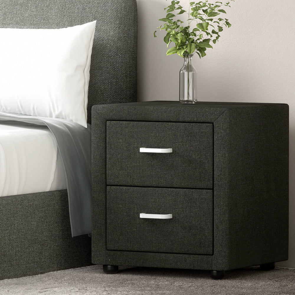 Artiss Bedside Table 2 Drawers Fabric - CADEN Charcoal-6