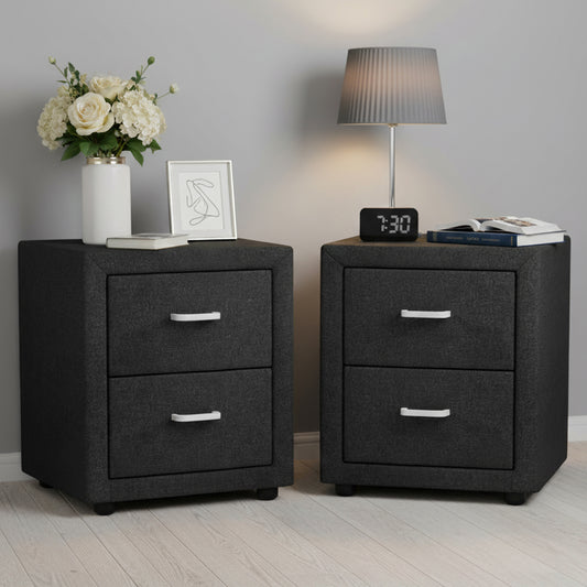 Artiss 2X Bedside Table 2 Drawers Fabric - CADEN Charcoal-0