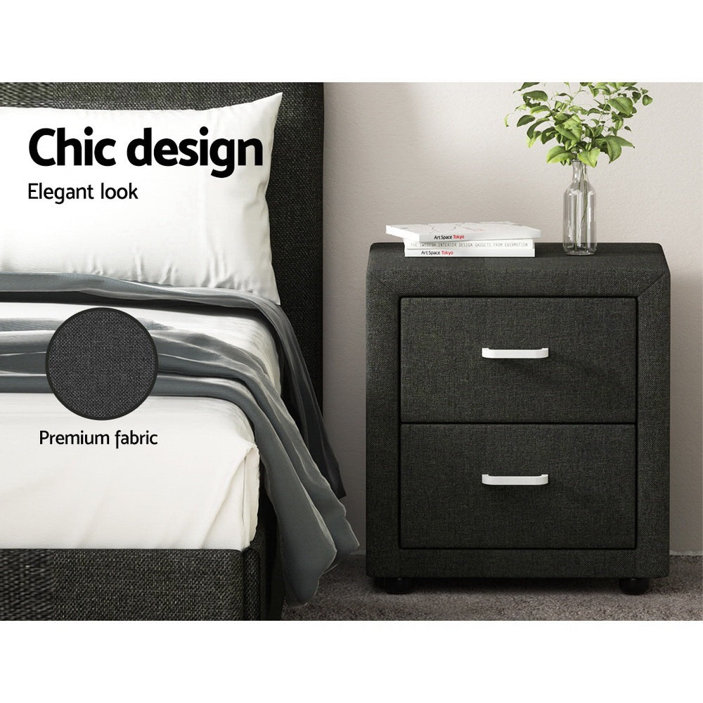 Artiss 2X Bedside Table 2 Drawers Fabric - CADEN Charcoal-3