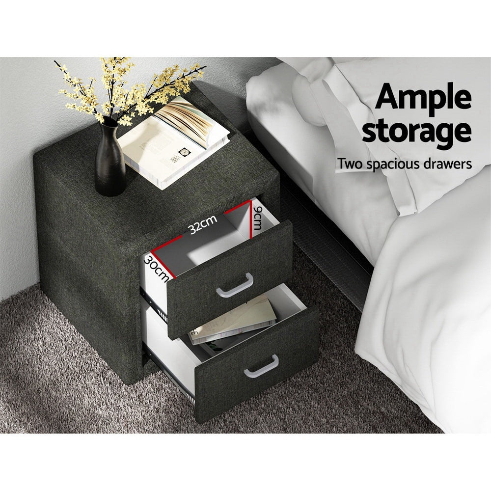 Artiss 2X Bedside Table 2 Drawers Fabric - CADEN Charcoal-4