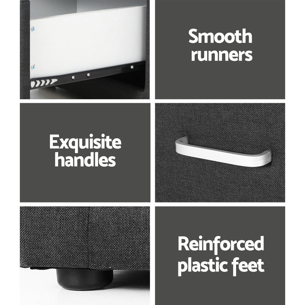 Artiss 2X Bedside Table 2 Drawers Fabric - CADEN Charcoal-5
