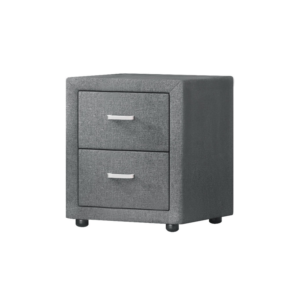 Artiss Bedside Table 2 Drawers Fabric - CADEN Grey-0