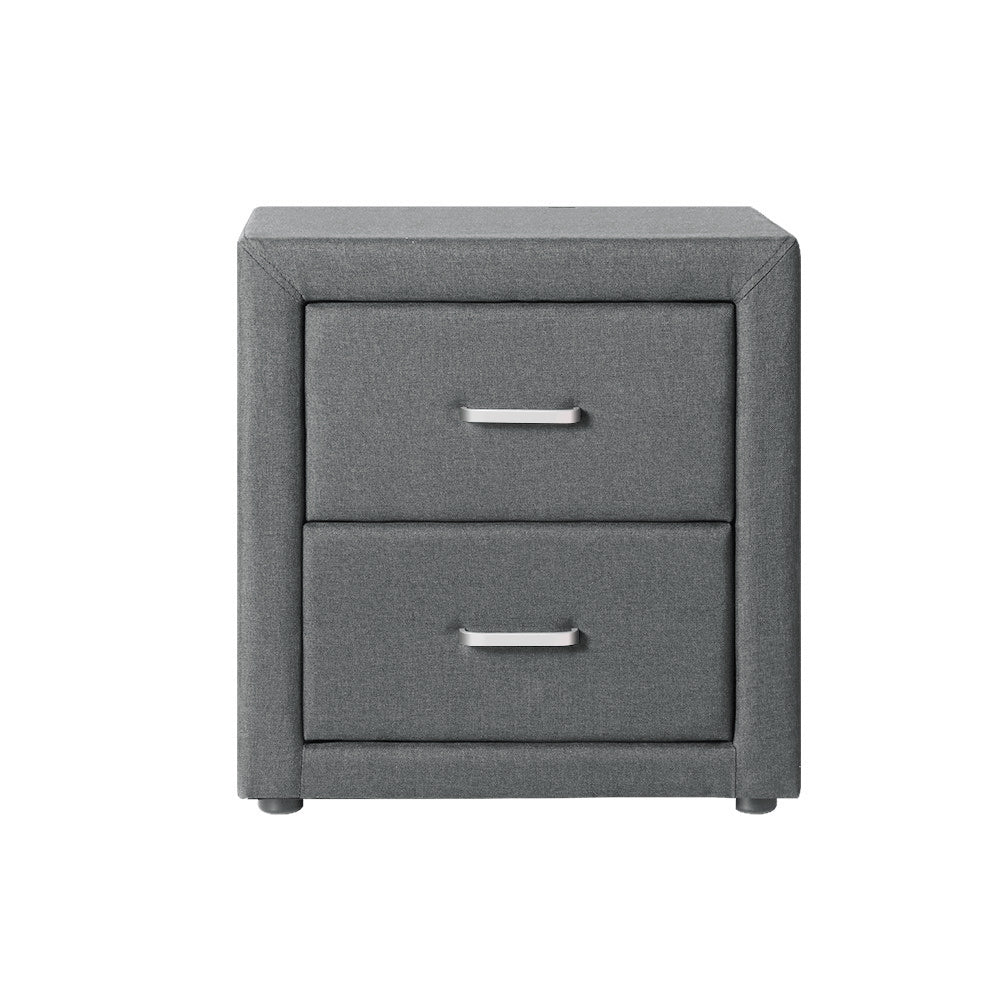 Artiss Bedside Table 2 Drawers Fabric - CADEN Grey-2