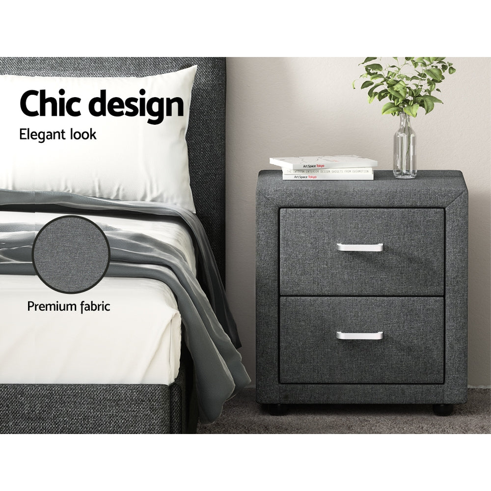 Artiss Bedside Table 2 Drawers Fabric - CADEN Grey-3