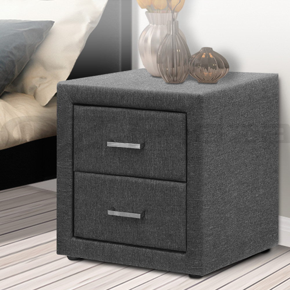 Artiss Bedside Table 2 Drawers Fabric - CADEN Grey-6