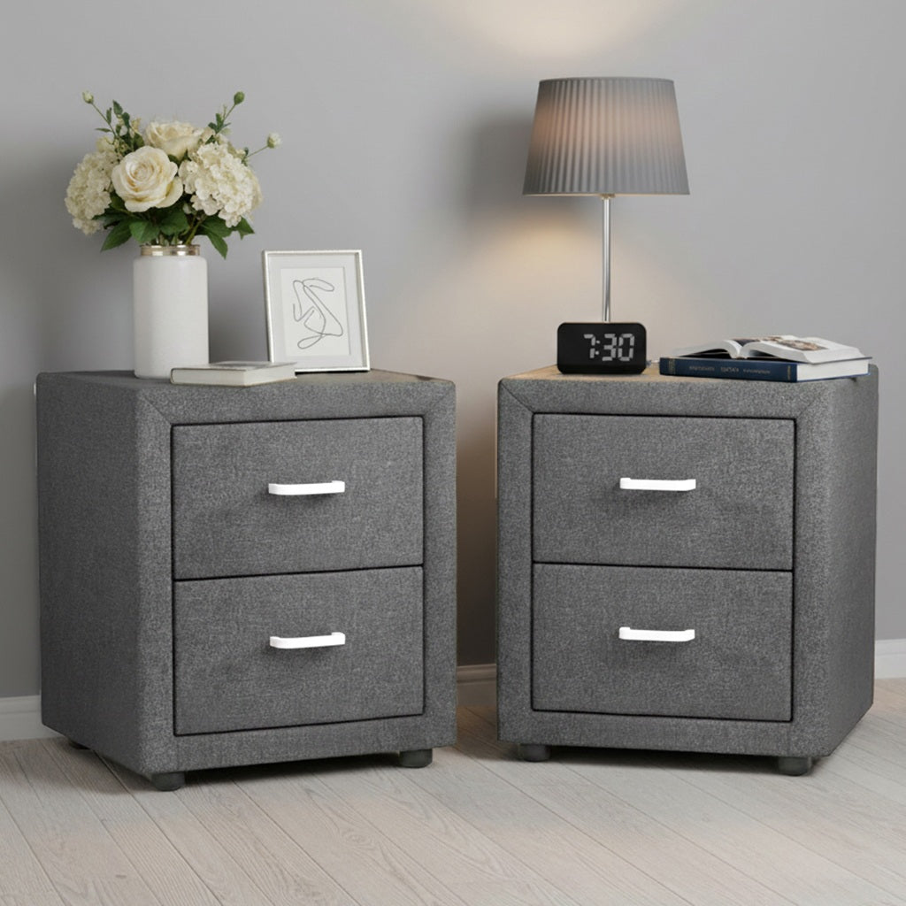 Artiss 2X Bedside Table 2 Drawers Side Table Fabric - CADEN Grey-0