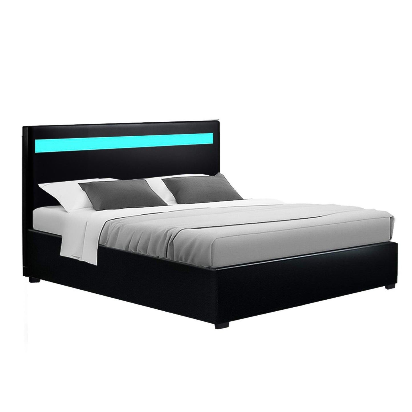 Artiss Bed Frame Double Size LED Gas Lift Black COLE-0