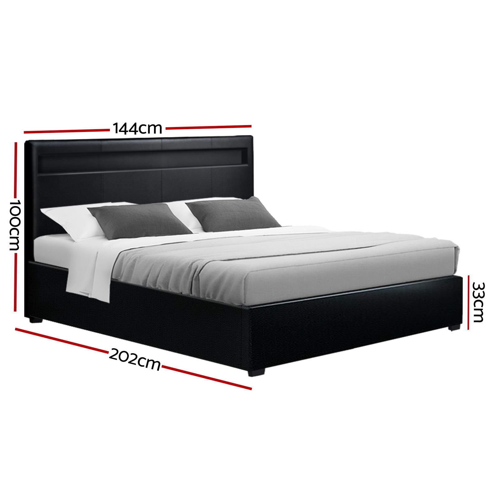 Artiss Bed Frame Double Size LED Gas Lift Black COLE-2