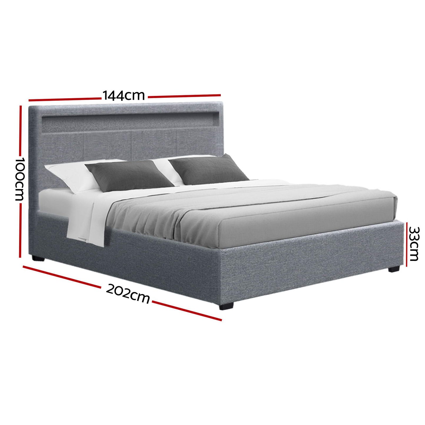 Artiss Bed Frame Double Size LED Gas Lift Grey COLE-2