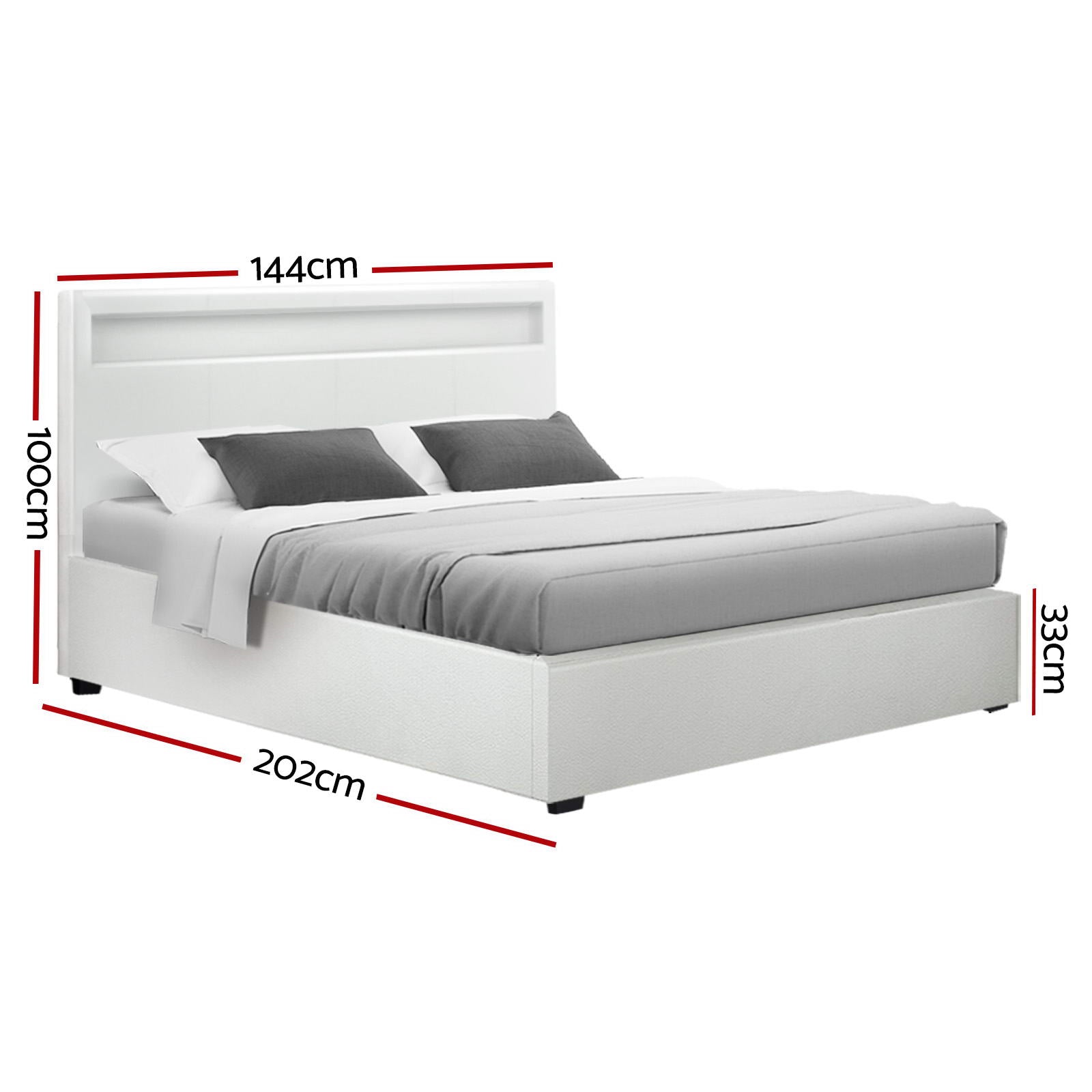 Artiss Bed Frame Double Size LED Gas Lift White COLE-2