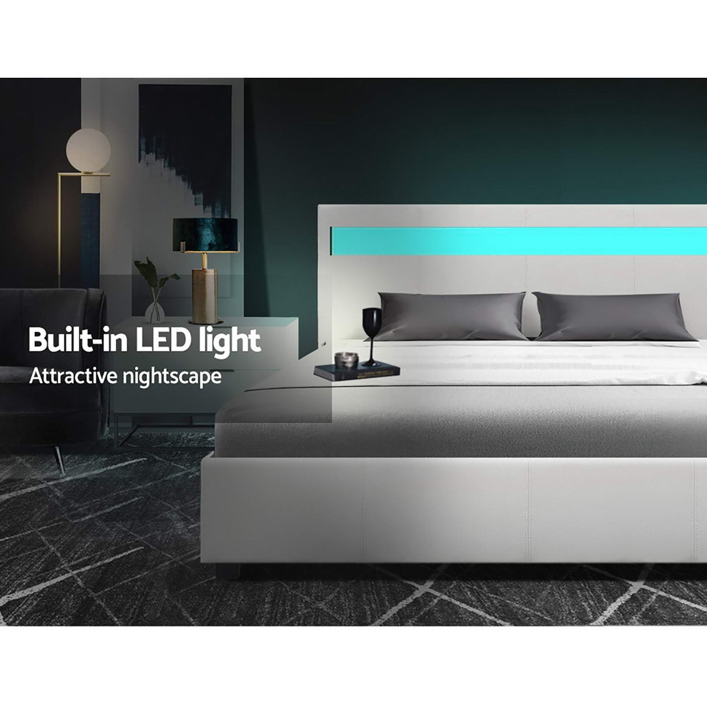 Artiss Bed Frame Double Size LED Gas Lift White COLE-4