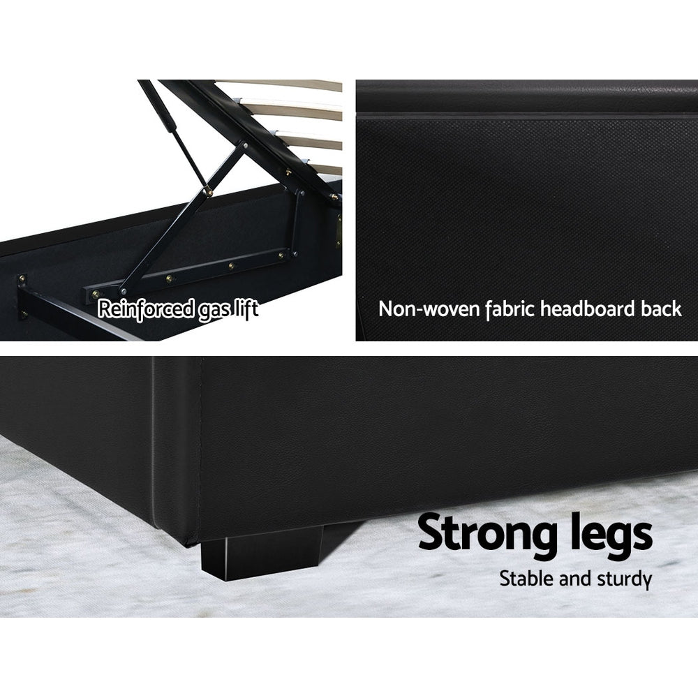 Artiss Bed Frame Queen Size LED Gas Lift Black COLE-5