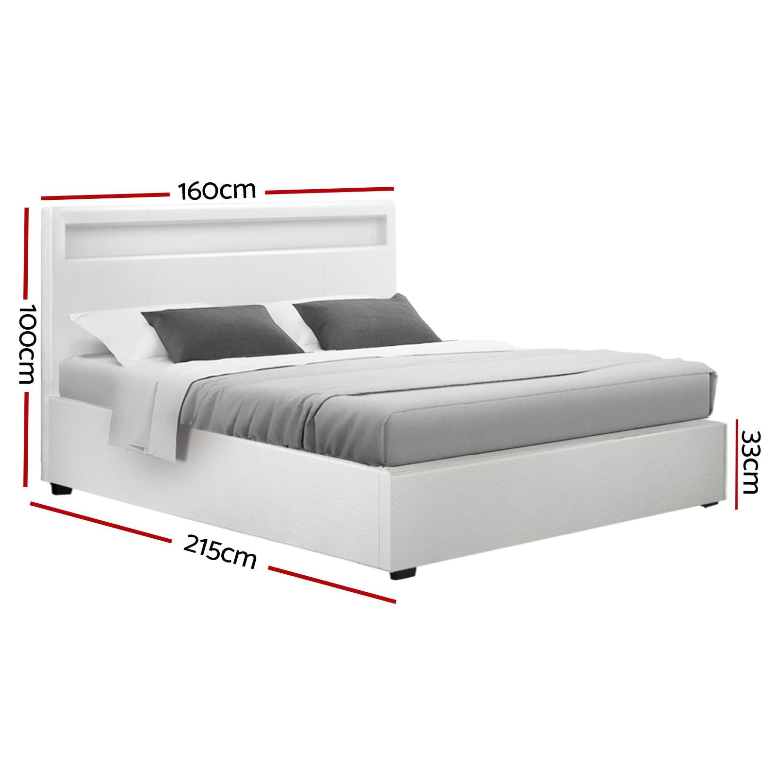 Artiss Bed Frame Queen Size LED Gas Lift White COLE-2