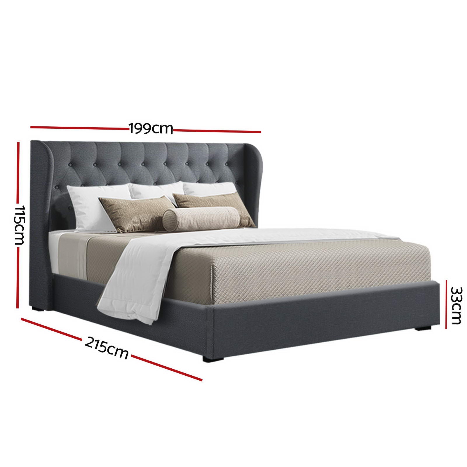 Artiss Bed Frame King Size Gas Lift Charcoal ISSA-2