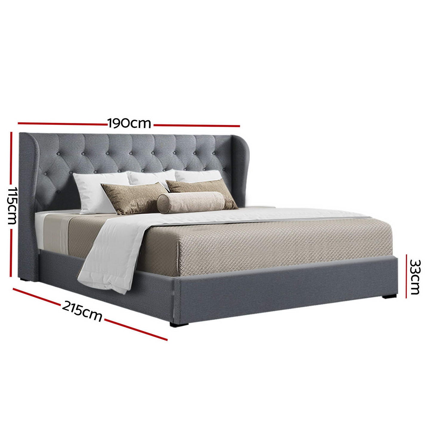 Artiss Bed Frame King Size Gas Lift Grey ISSA-2