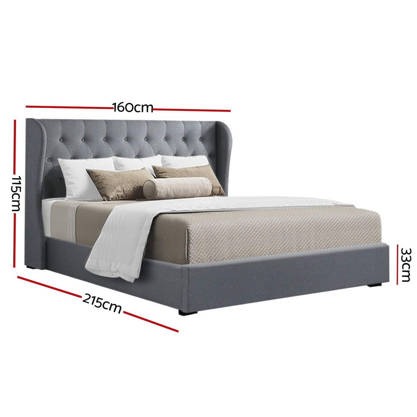 Artiss Bed Frame Queen Size Gas Lift Grey ISSA-2