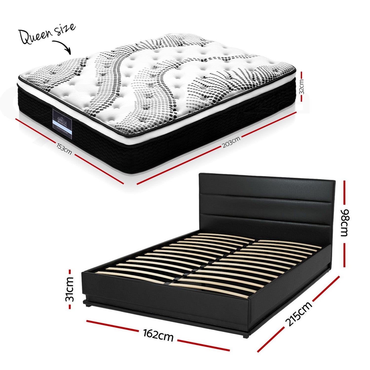 Artiss RGB LED Queen Bed Frame with 32cm Giselle Mattress Set-1